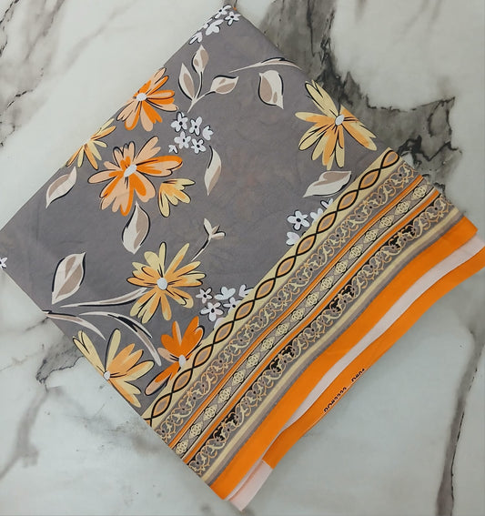 2PCS (SHIRT + TROUSER) UNSTITCH DIGITAL LAWN - GREY + ORANGE