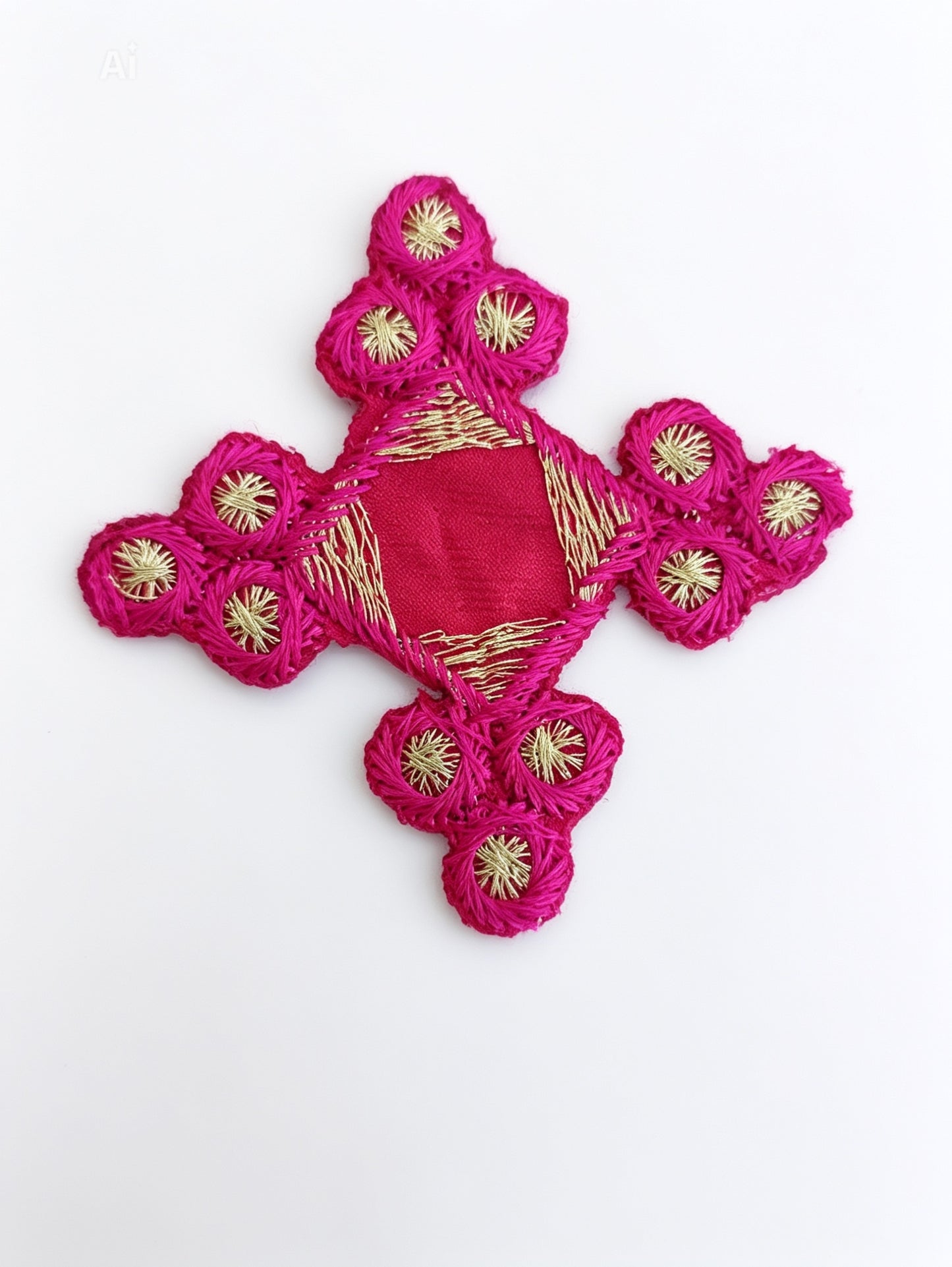 IRON ON EMBROIDERED FLOWER PATCH RED COLOR
