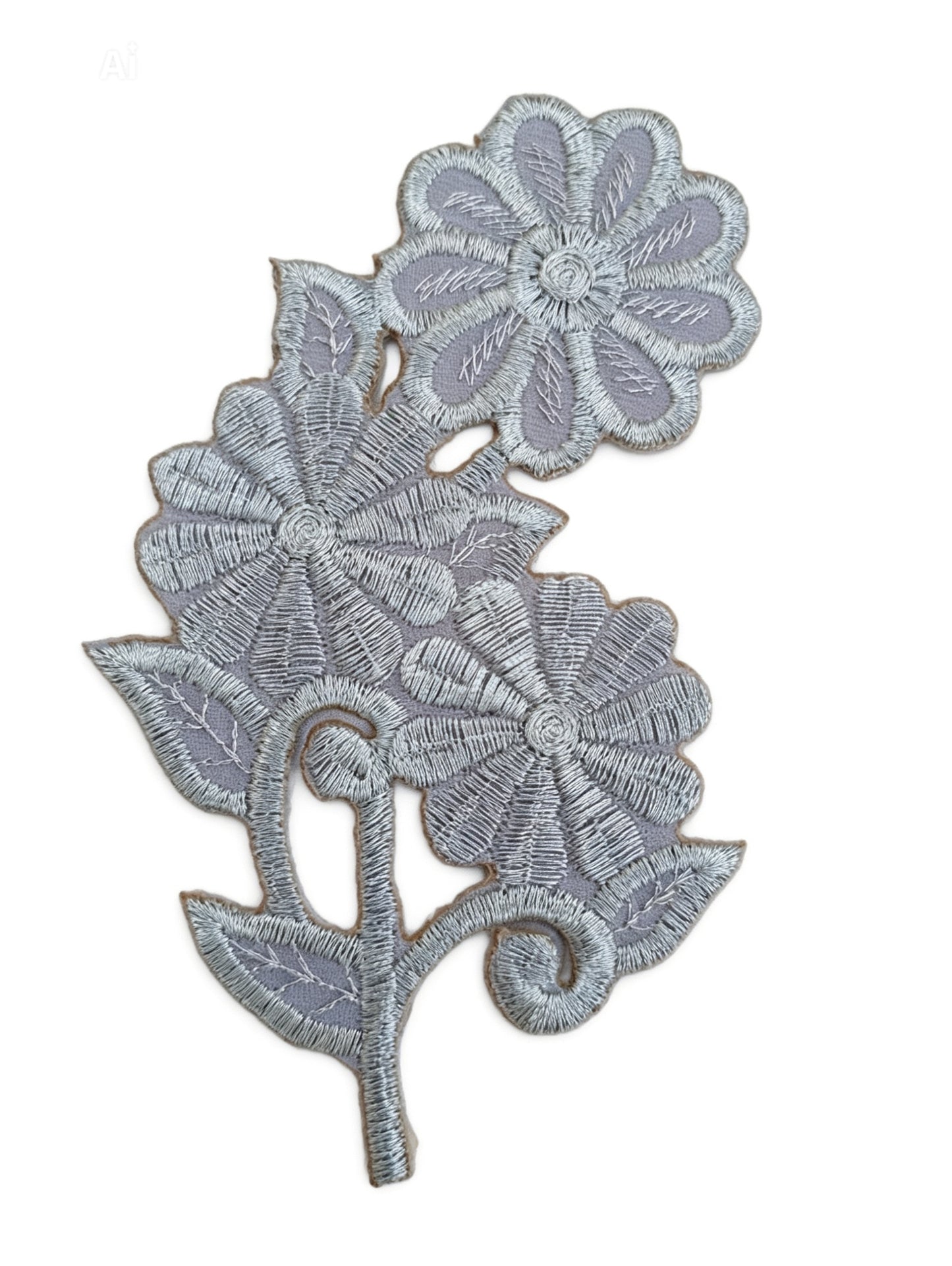 IRON ON EMBROIDERED FLOWER PATCH GREY COLOR