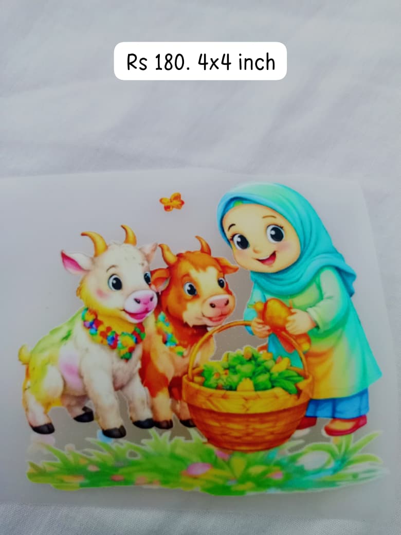 BABY GIRL PLAYING WITH GOATS - IRON ON DTF STICKER 4X4 INCH