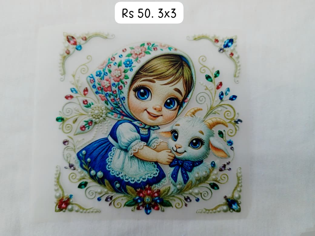 CUTE LITTLE DOLL PATCH WITH SHEEP- IRON ON DTF STICKER 3X3 INCH