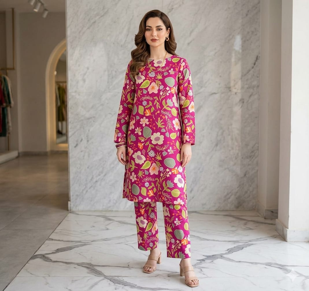 2PCS (SHIRT + TROUSER) UNSTITCH DIGITAL LAWN - PINK