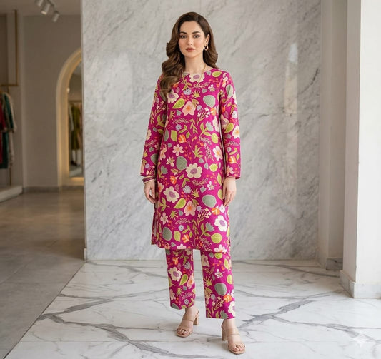 2PCS (SHIRT + TROUSER) UNSTITCH DIGITAL LAWN - PINK