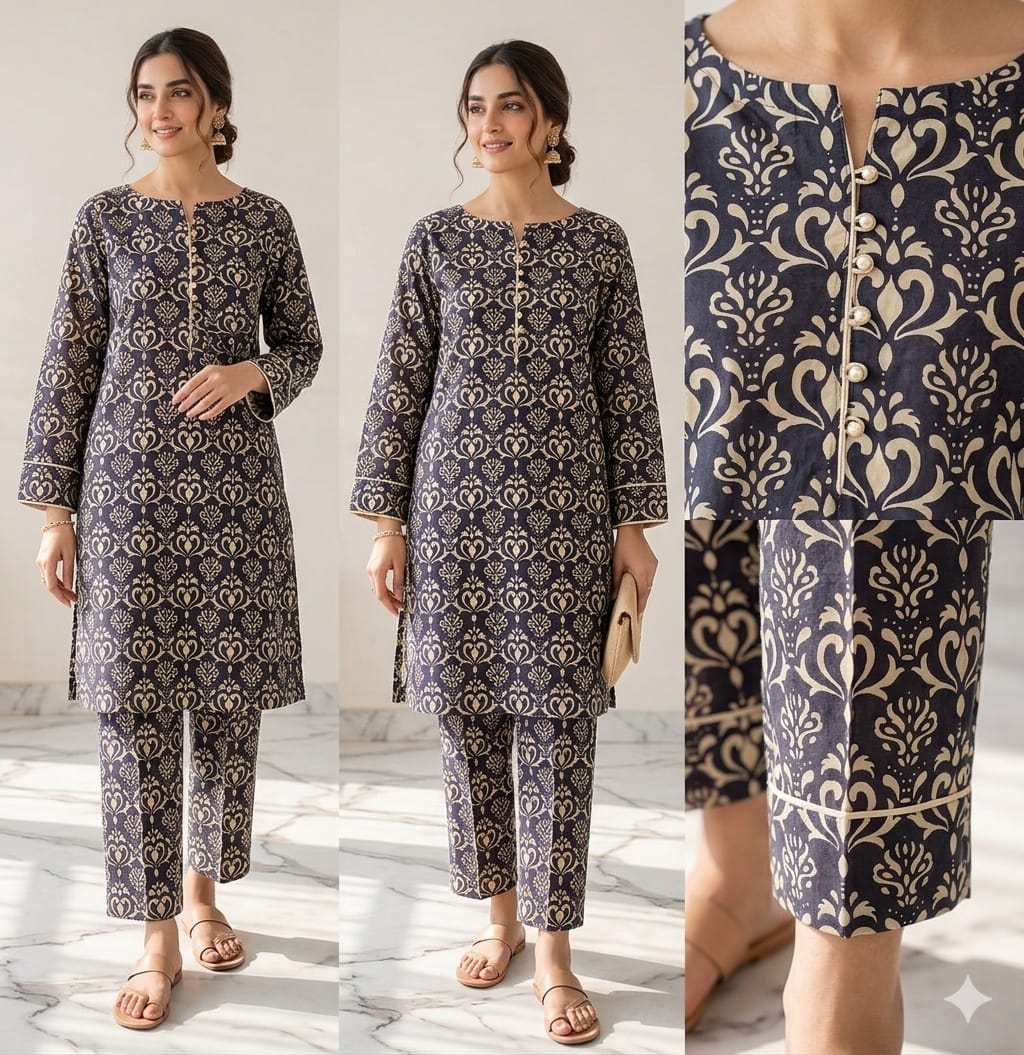 2PCS (SHIRT + TROUSER) UNSTITCH DIGITAL LAWN - BLACK + SKIN