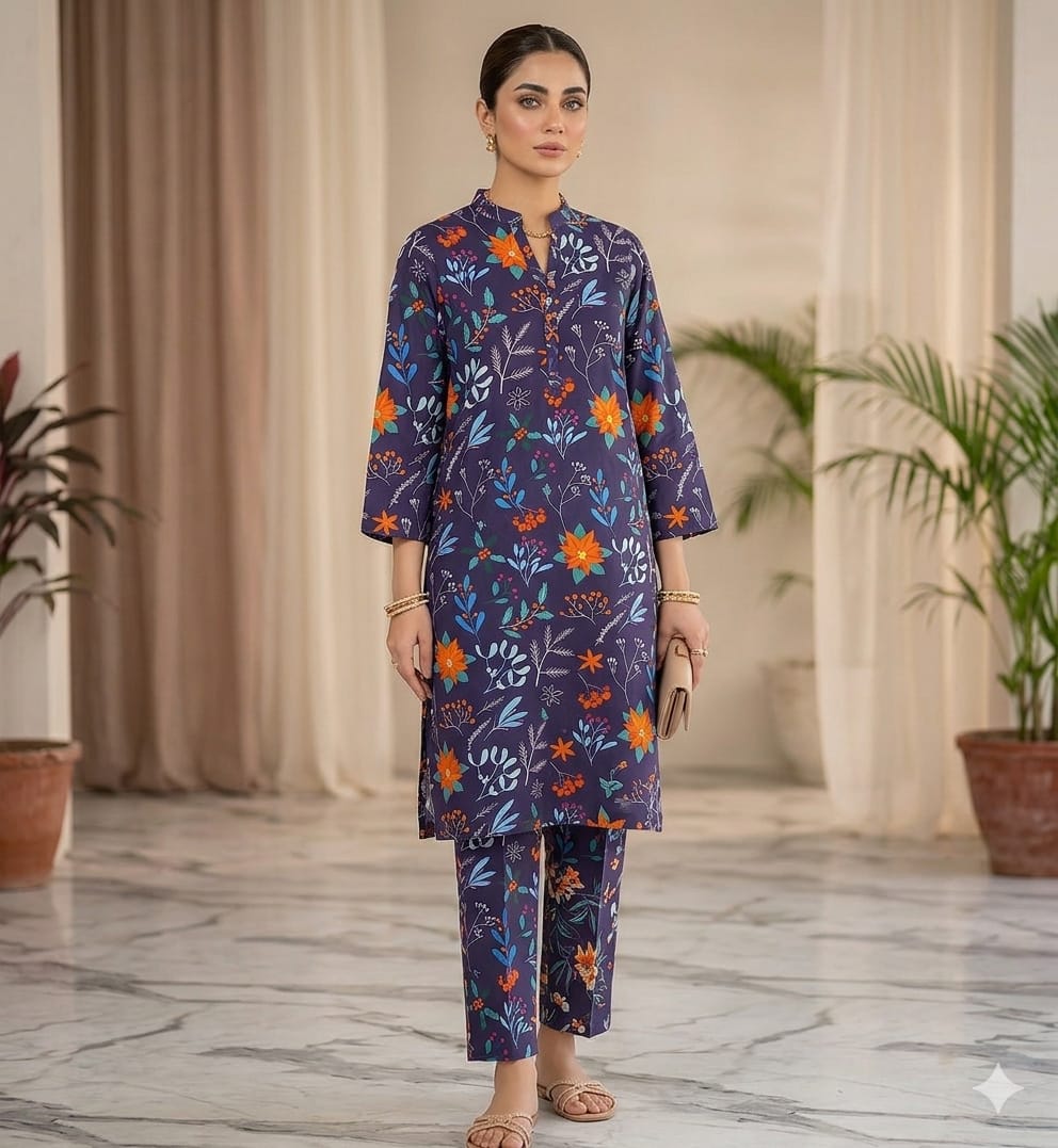 2PCS (SHIRT + TROUSER) UNSTITCH DIGITAL LAWN - BLUE