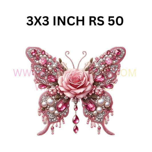 PINK BUTTERFLY PREMIUM FUNKY IRON ON PATCH