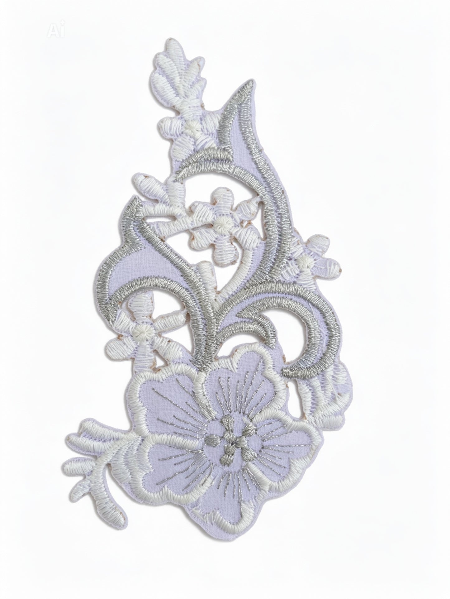 IRON ON EMBROIDERED FLOWER PATCH GREY COLOR