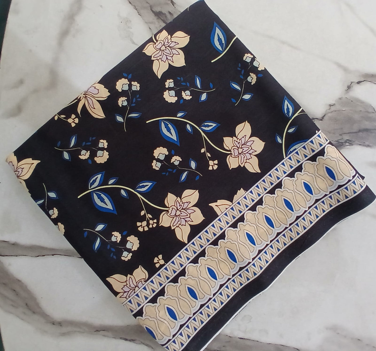 2PCS (SHIRT + TROUSER) UNSTITCH DIGITAL LAWN - BLACK + CREAM
