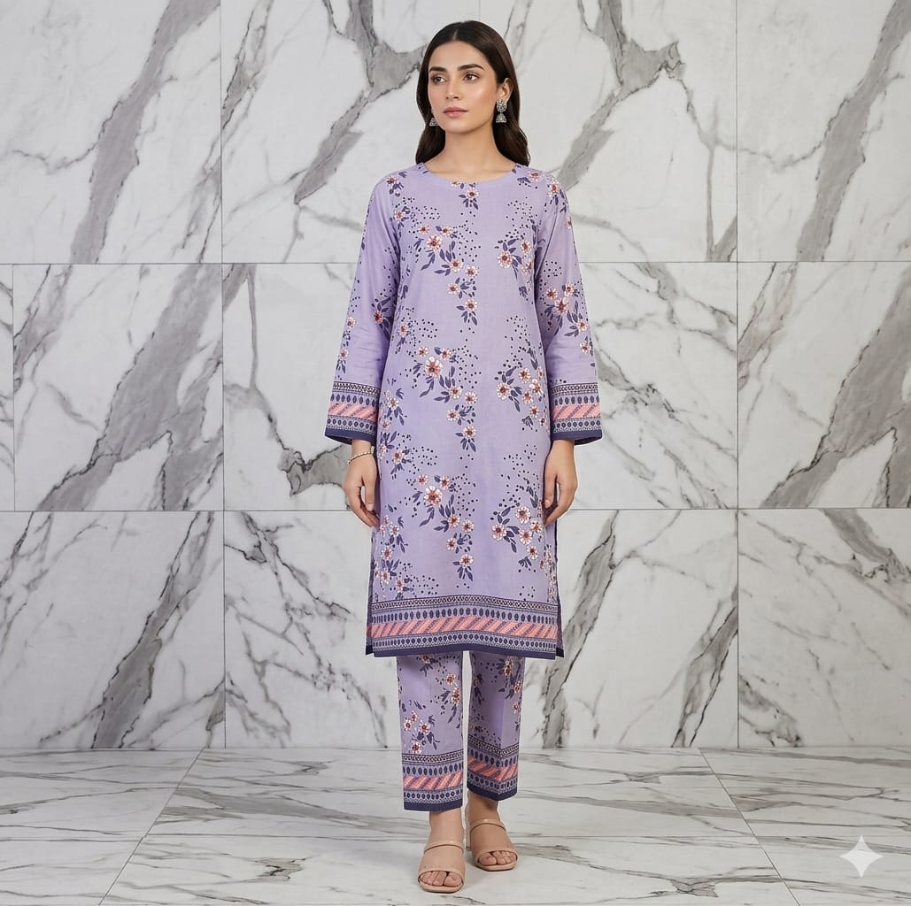 2PCS (SHIRT + TROUSER) UNSTITCH DIGITAL LAWN - LIGHT PURPLE