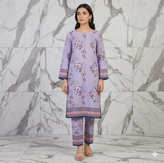 2PCS (SHIRT + TROUSER) UNSTITCH DIGITAL LAWN - LIGHT PURPLE