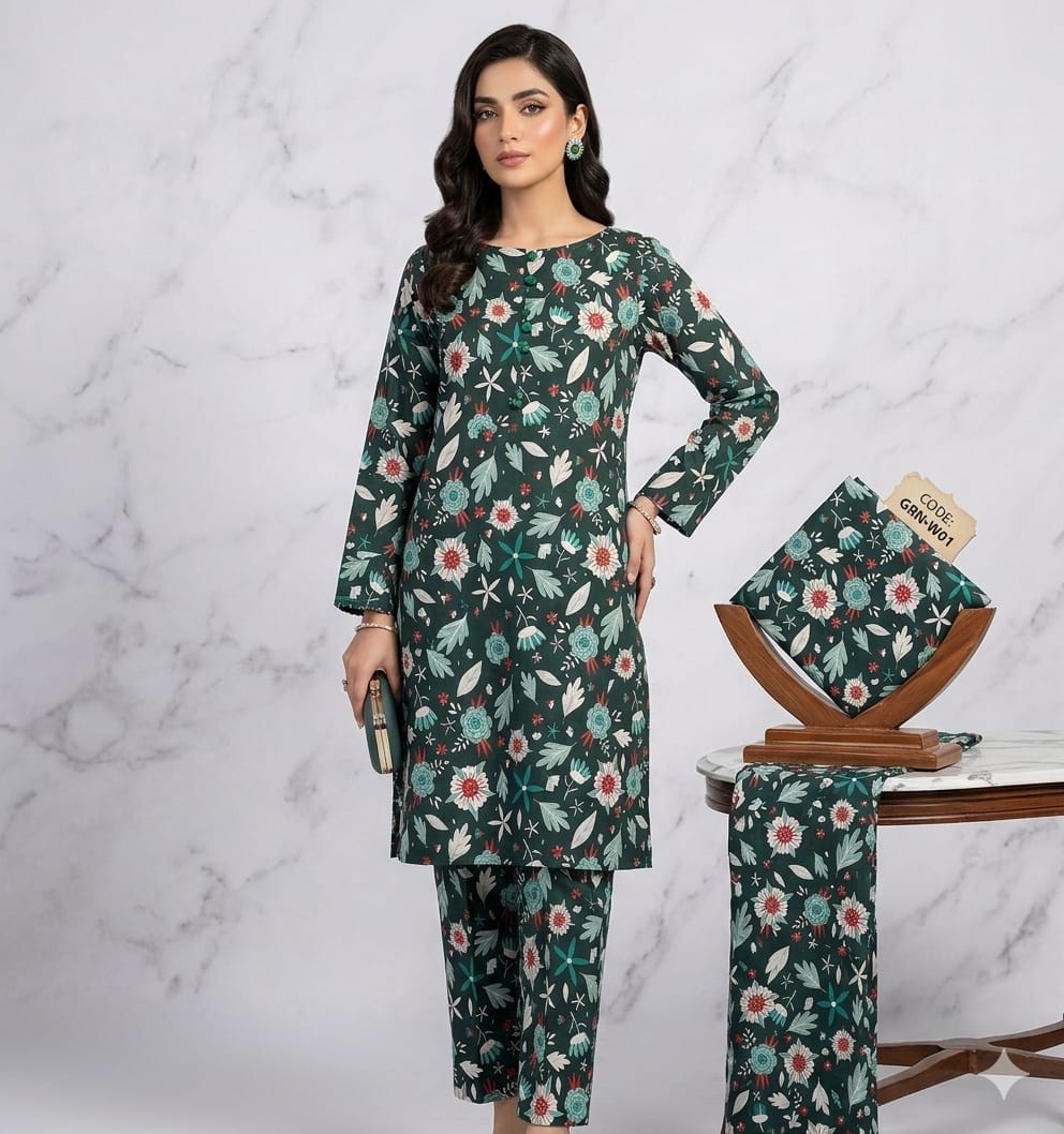 2PCS (SHIRT + TROUSER) UNSTITCH DIGITAL LAWN - GREEN