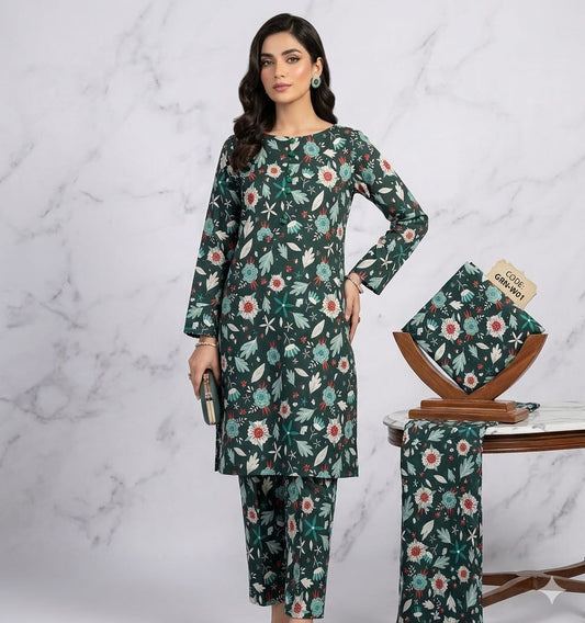 2PCS (SHIRT + TROUSER) UNSTITCH DIGITAL LAWN - GREEN