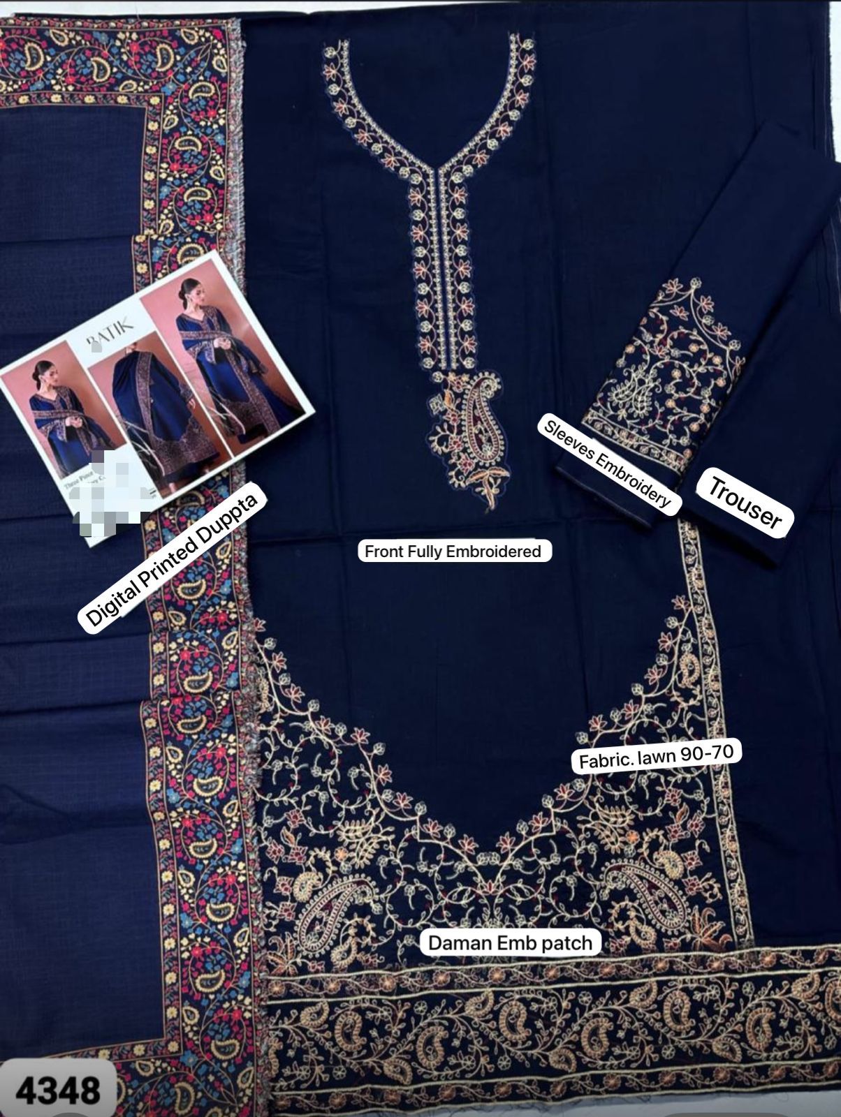 3 PCS  EMBROIDERED LAWN - JAZMIN BRAND ARTICLE 0001