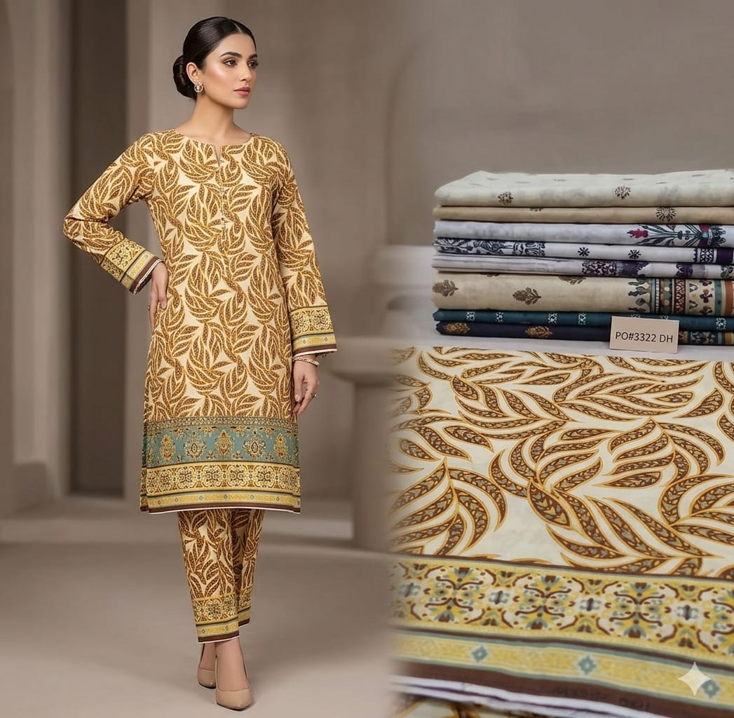 2PCS (SHIRT + TROUSER) UNSTITCH DIGITAL LAWN - MUSTARD