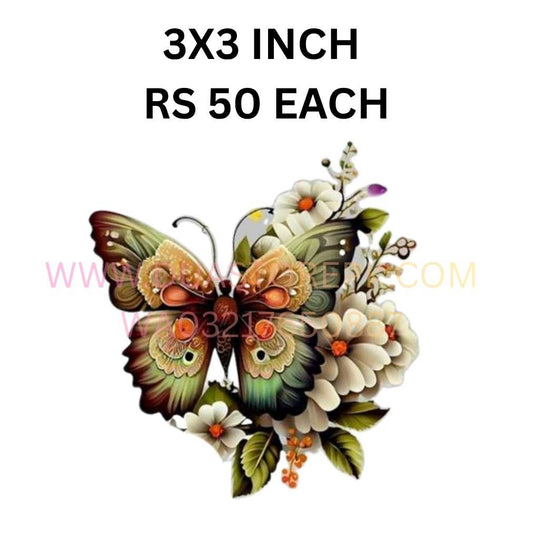 BEAUTIFUL BUTTER FLY WITH FLOWERS GREEN IRON ON PATCH