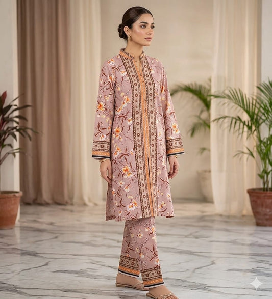 2PCS (SHIRT + TROUSER) UNSTITCH DIGITAL LAWN - FLORAL BEIGE