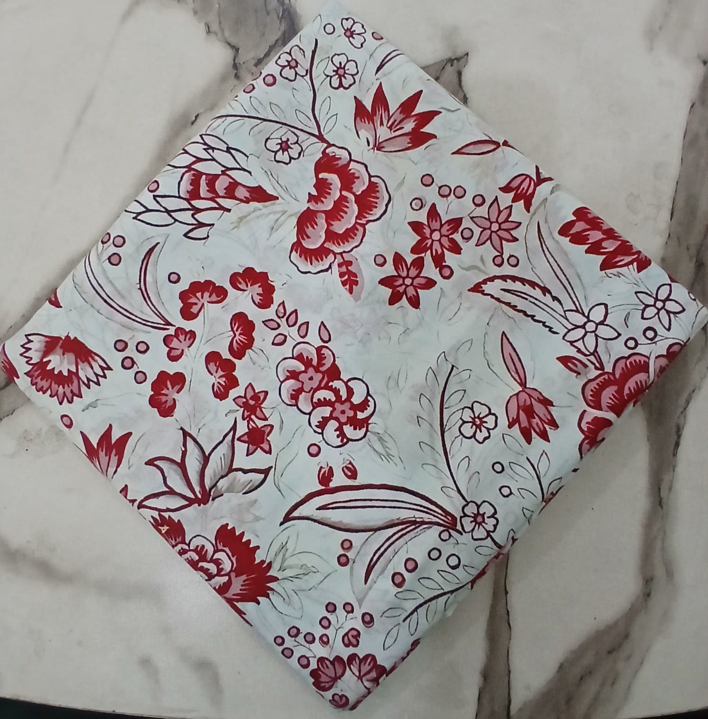 2PCS (SHIRT + TROUSER) UNSTITCH DIGITAL LAWN - WHITE + RED