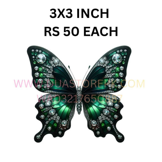 GREEN + BLACK BUTTERFLY IRON ON PATCH