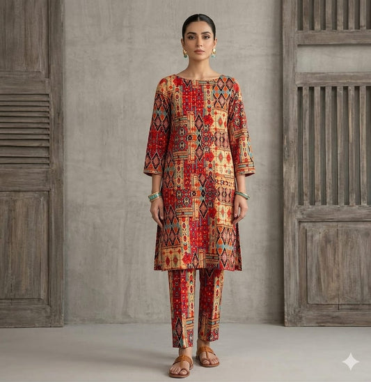 2PCS (SHIRT + TROUSER) UNSTITCH DIGITAL LAWN - MULTI COLOR 2