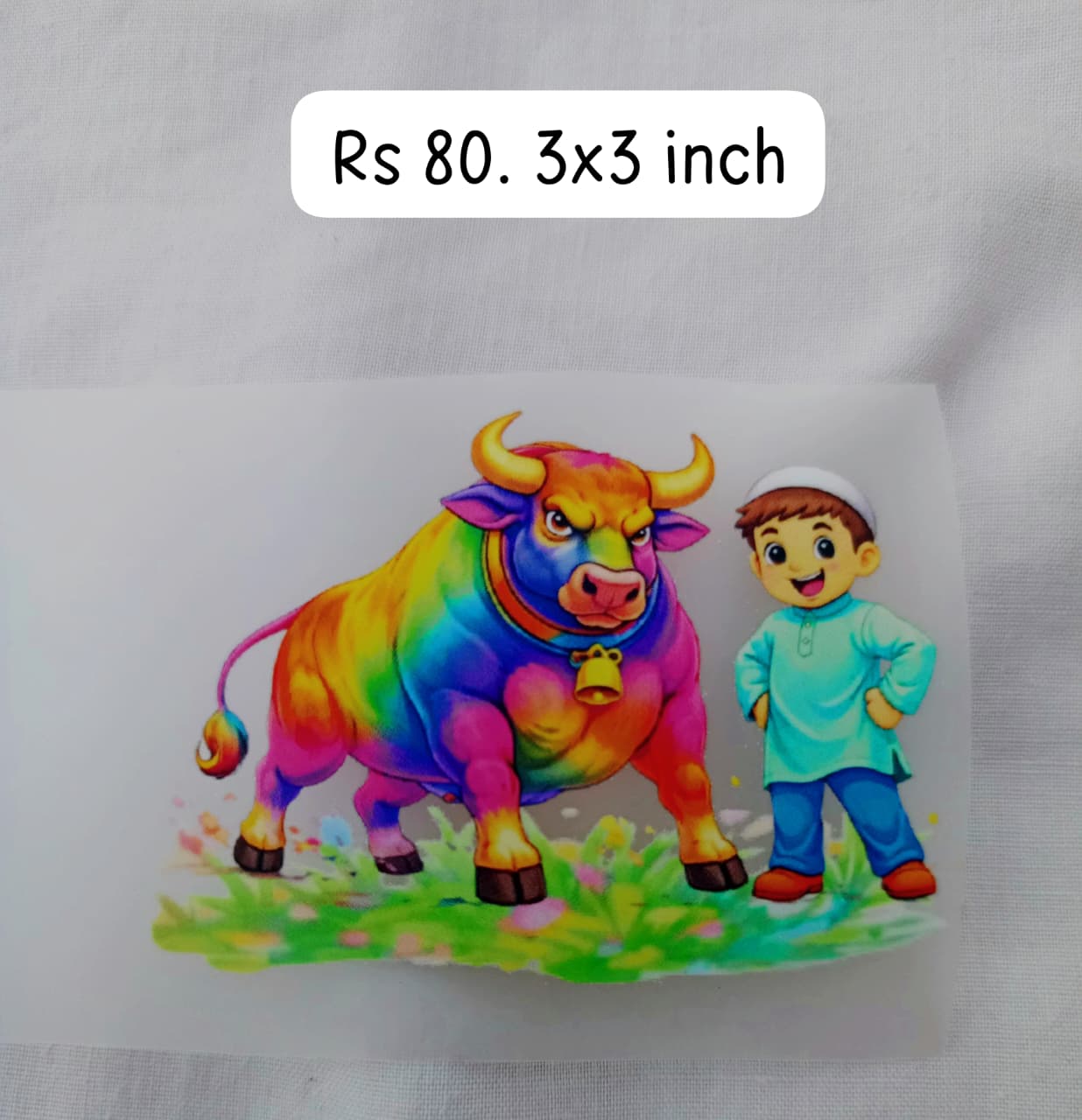 ANGRY BULL AND HAPP Y BOY  - IRON ON DTF STICKER 3X3 INCH
