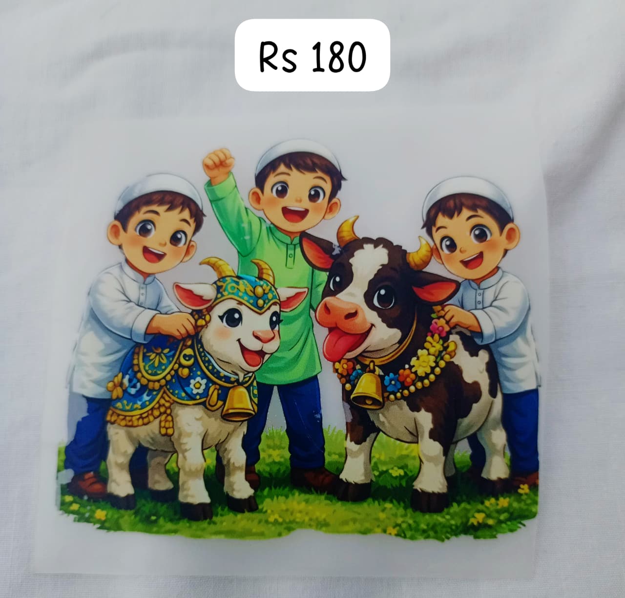 KIDS PLAYING WITH GOATS & COW - IRON ON DTF STICKER 4X4 INCH