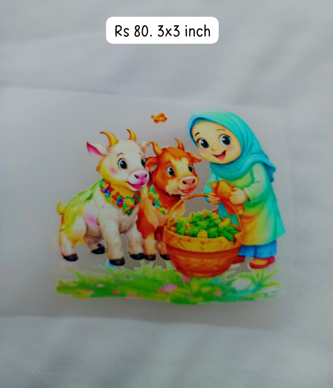GIRL FEEDING GOATS- IRON ON DTF STICKER 3X3 INCH