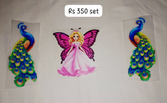 PIK DOLL + 2 PEACOCK SET - IRON ON DTF STICKER