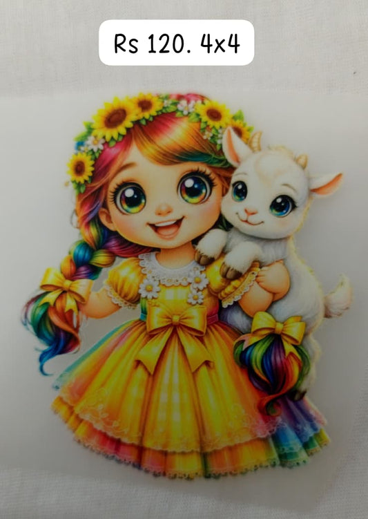 CUTE DOLL WITH A SHEEP - IRON ON DTF STICKER 4X4 INCH