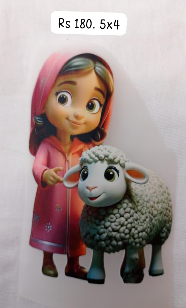BIG SIZE DOLL WITH SHEEP - IRON ON DTF STICKER 5X4 INCH
