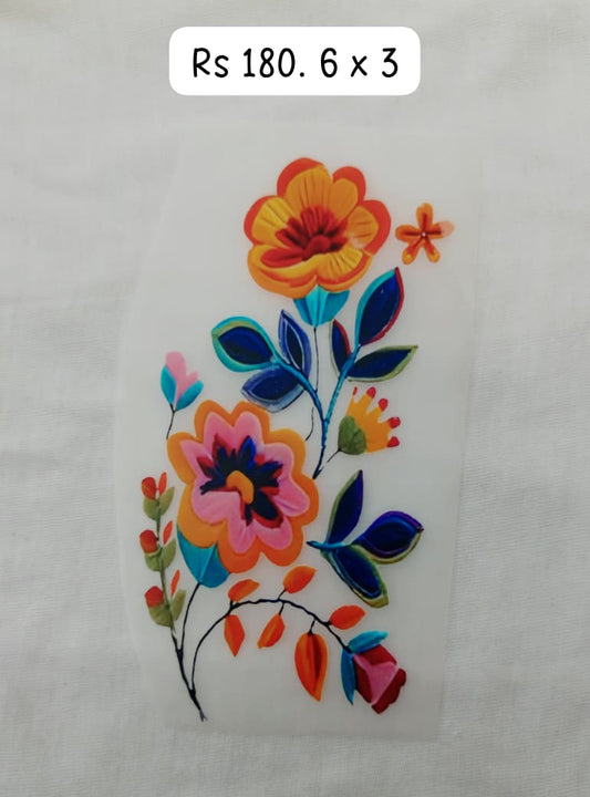 FLOWER PATCH BIG SIZE MULTI - IRON ON DTF STICKER 6X3 INCH