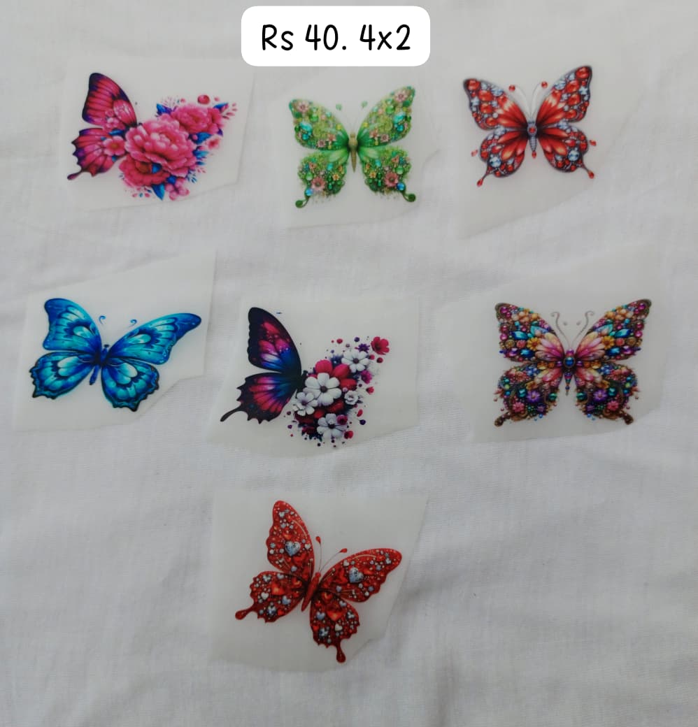 MULTI COLOR 7 BUTTER FLY SET - IRON ON DTF STICKER 4X2 INCH EACH
