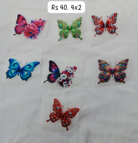 MULTI COLOR 7 BUTTER FLY SET - IRON ON DTF STICKER 4X2 INCH EACH