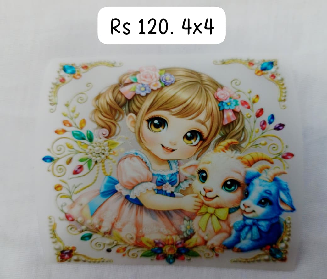 PREMIUM DOLL WITH BABY SHEEP - IRON ON DTF STICKER 4X4 INCH