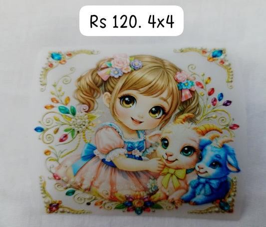 PREMIUM DOLL WITH BABY SHEEP - IRON ON DTF STICKER 4X4 INCH