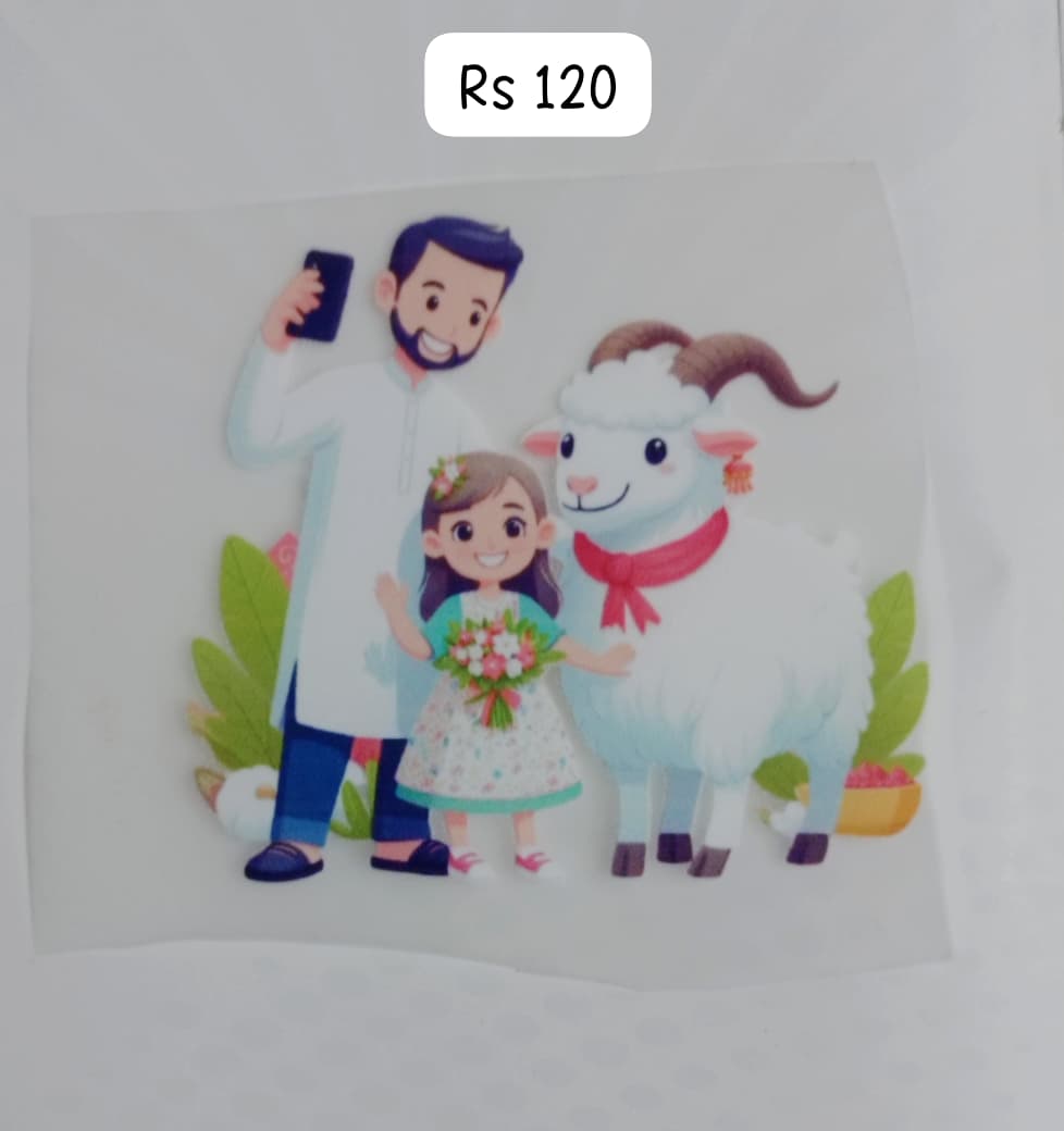 SELFIE STYLE PATCH FATHER DAUGHTER & GOAT- IRON ON DTF STICKER 4X4 INCH