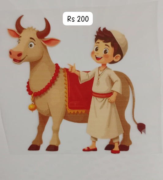 DESERT BOY WITH BULL - IRON ON DTF STICKER 5X5 INCH