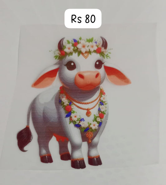 CUTE WHITE COW - IRON ON DTF STICKER 4X3 INCH