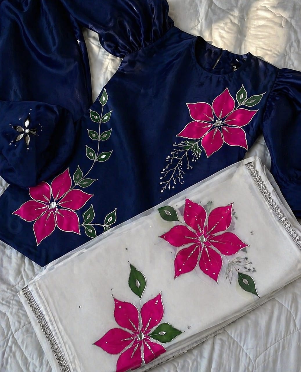 Dua Kids Collection – Hand Painted Cotton/Silk 4 Piece Suit