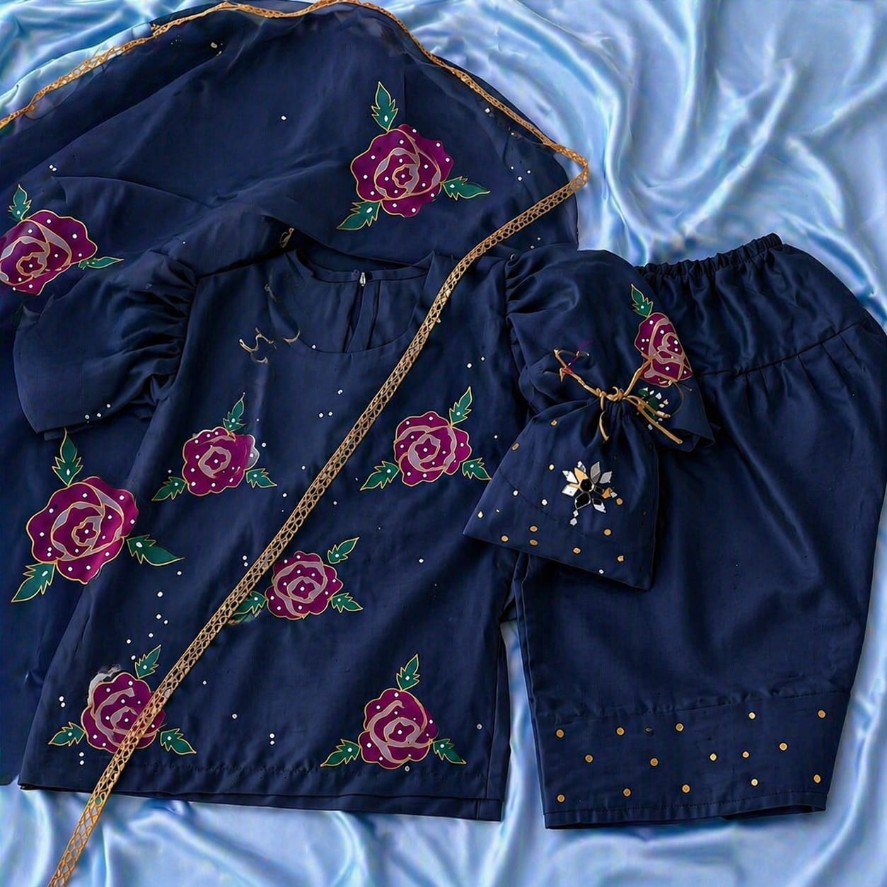 Dua Kids Collection – Hand Painted Cotton/Silk 4 Piece Suit