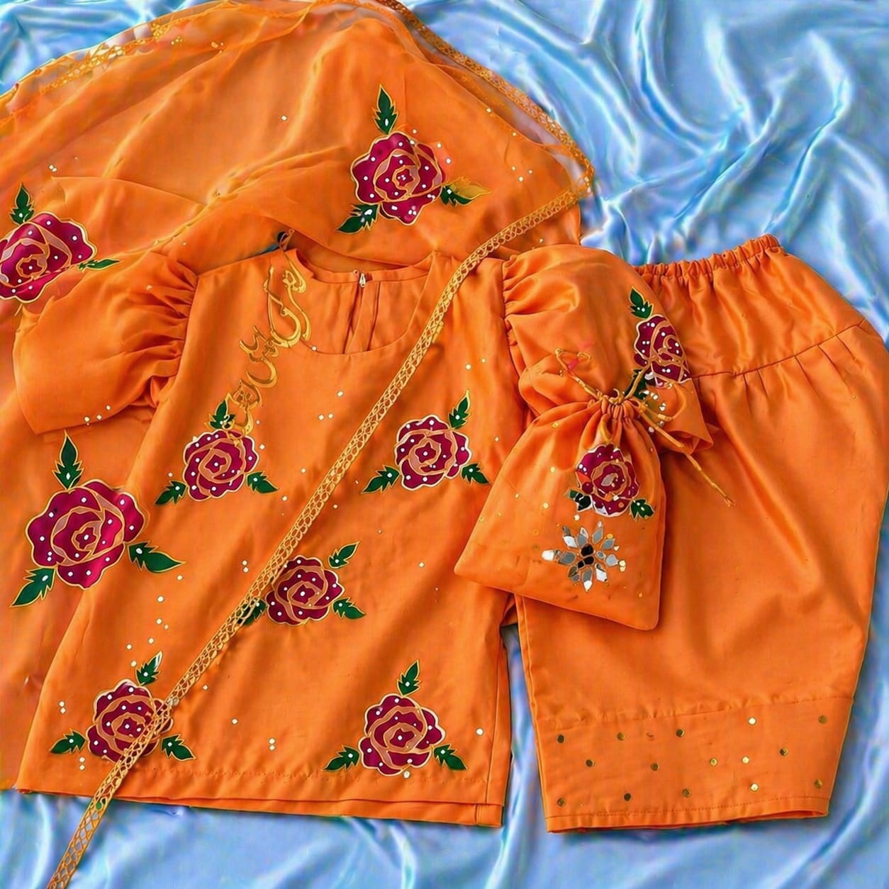 Dua Kids Collection – Hand Painted Cotton/Silk 4 Piece Suit