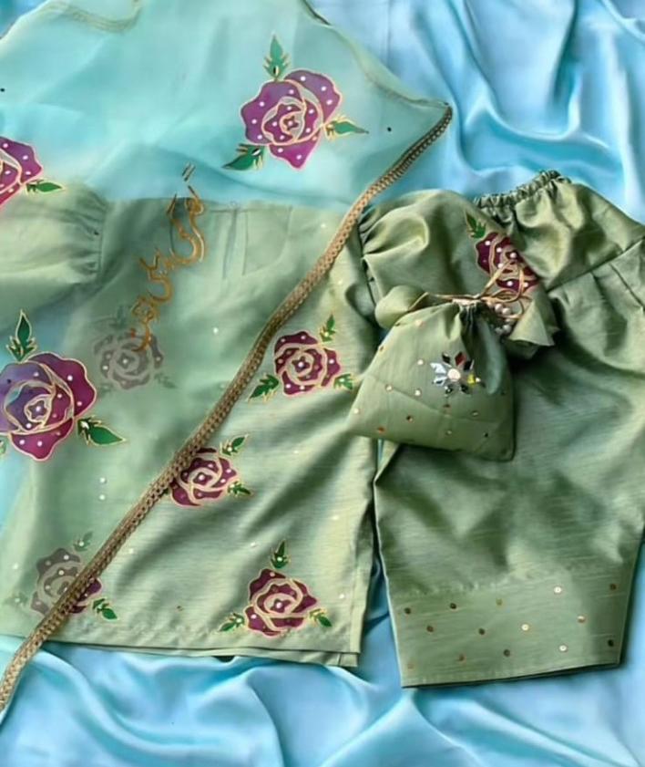 Dua Kids Collection – Hand Painted Cotton/Silk 4 Piece Suit