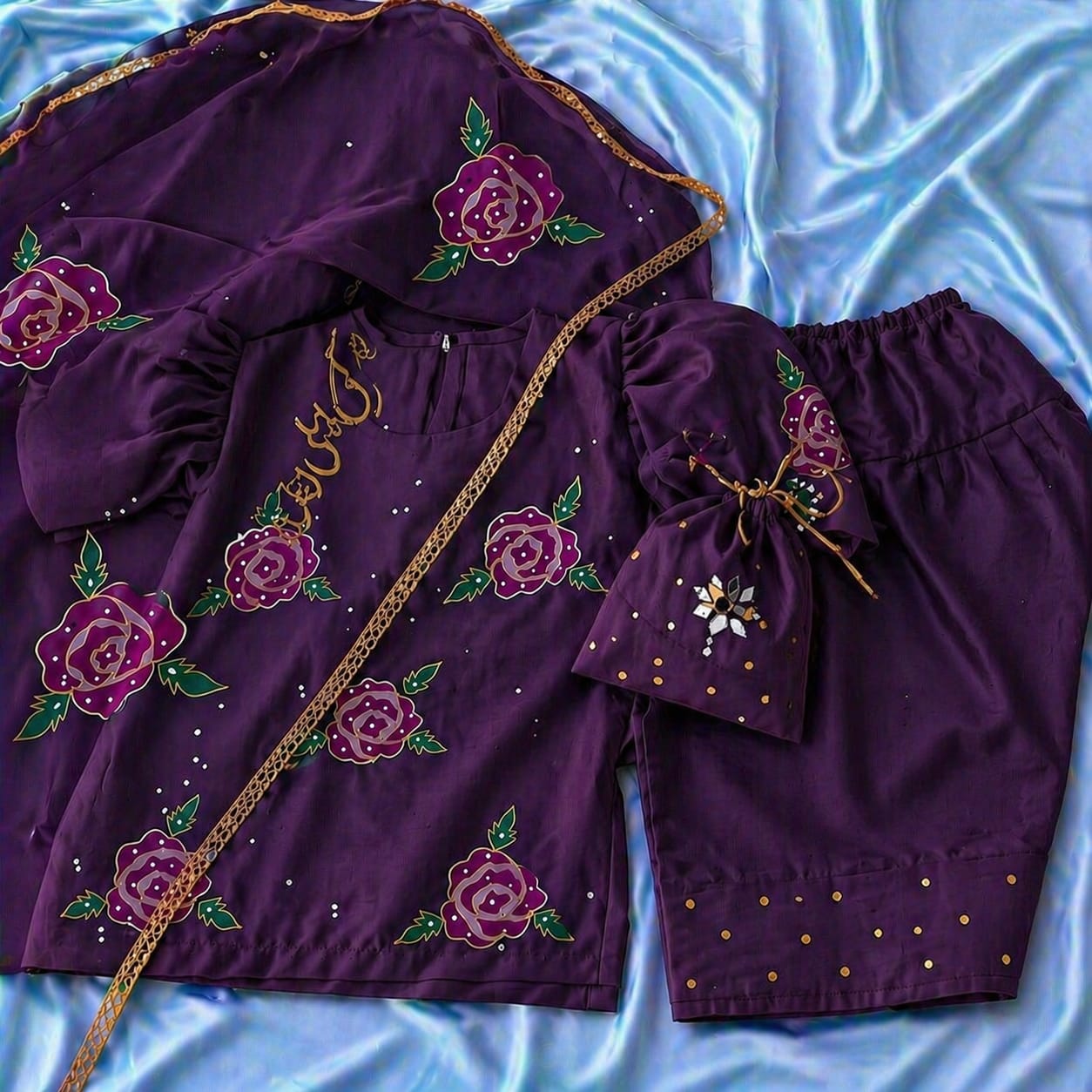 Dua Kids Collection – Hand Painted Cotton/Silk 4 Piece Suit