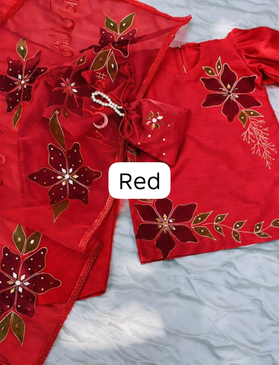 Dua Kids Collection – Hand Painted Cotton/Silk 4 Piece Suit