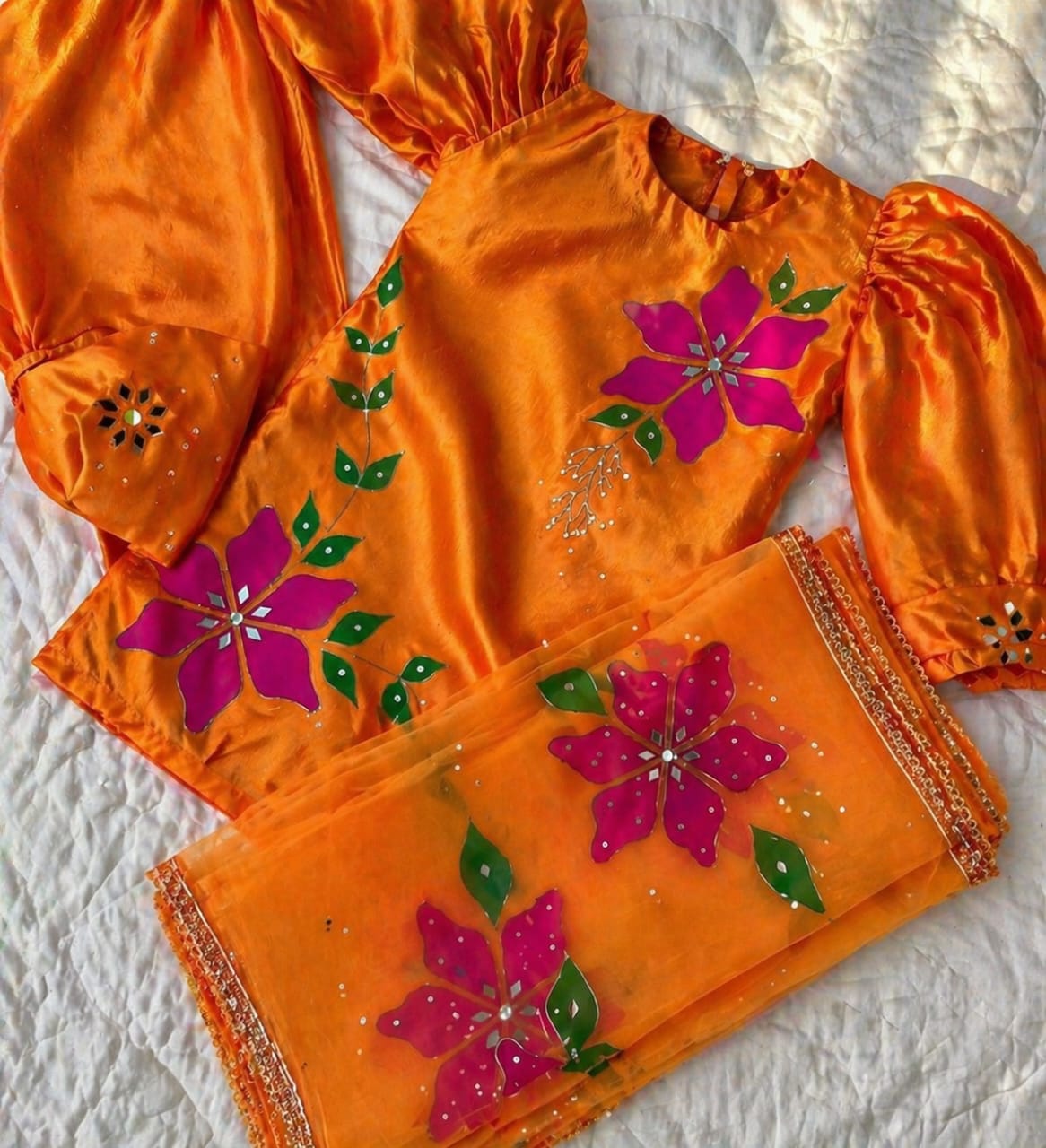 Dua Kids Collection – Hand Painted Cotton/Silk 4 Piece Suit