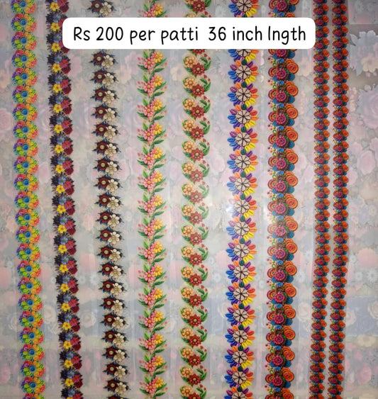 Flowers border patti iron on trending designs for girls 36 inch length 2 inch height per patti only 200 (mention patti number left to right while ordering)