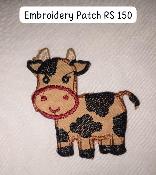 Innocent cute cow embroidery patch for Eid al Adha, easy apply with iron. Size 3x3 inch