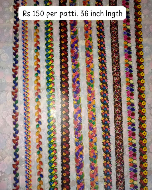 Flowers border patti iron on trending designs for girls 36 inch length 1.5 inch height per patti only 150 (mention patti number left to right while ordering)